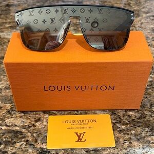 Brand New, Auth. Louis Vuitton Black Monogram Shield Sunglasses